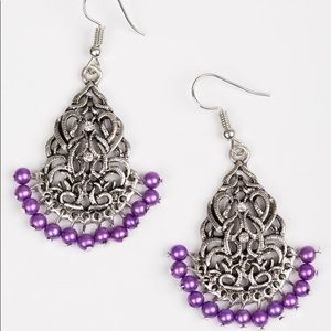 Silver with purple bead earrings